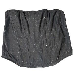 Auden Black Glitter Mesh Strapless Corset Top Size Large goth fairycore